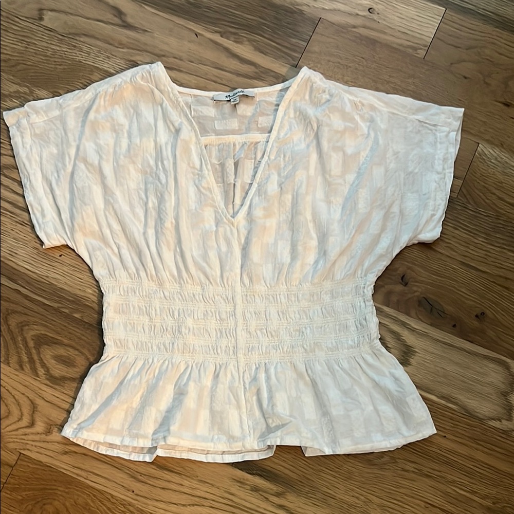Madewell White Dolman Sleeve Smocked Blouse